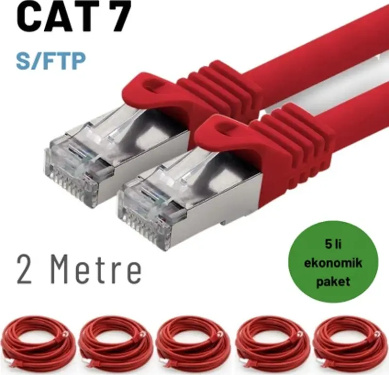 5 adet 2 Metre IRENIS CAT7 Kablo S/FTP Ethernet Network LAN Ağ Kablosu