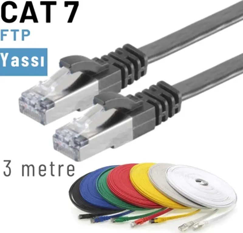 CAT7 Kablo Yassı FTP Ethernet Network LAN Ağ Kablosu