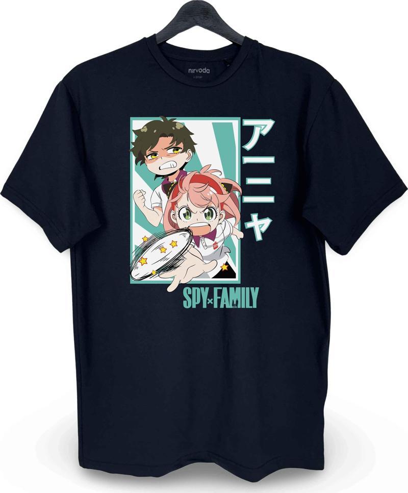 Anya Damian Spy x Family Baskılı Loose Fit Bisiklet Yaka Unisex Tişört Anime Manga