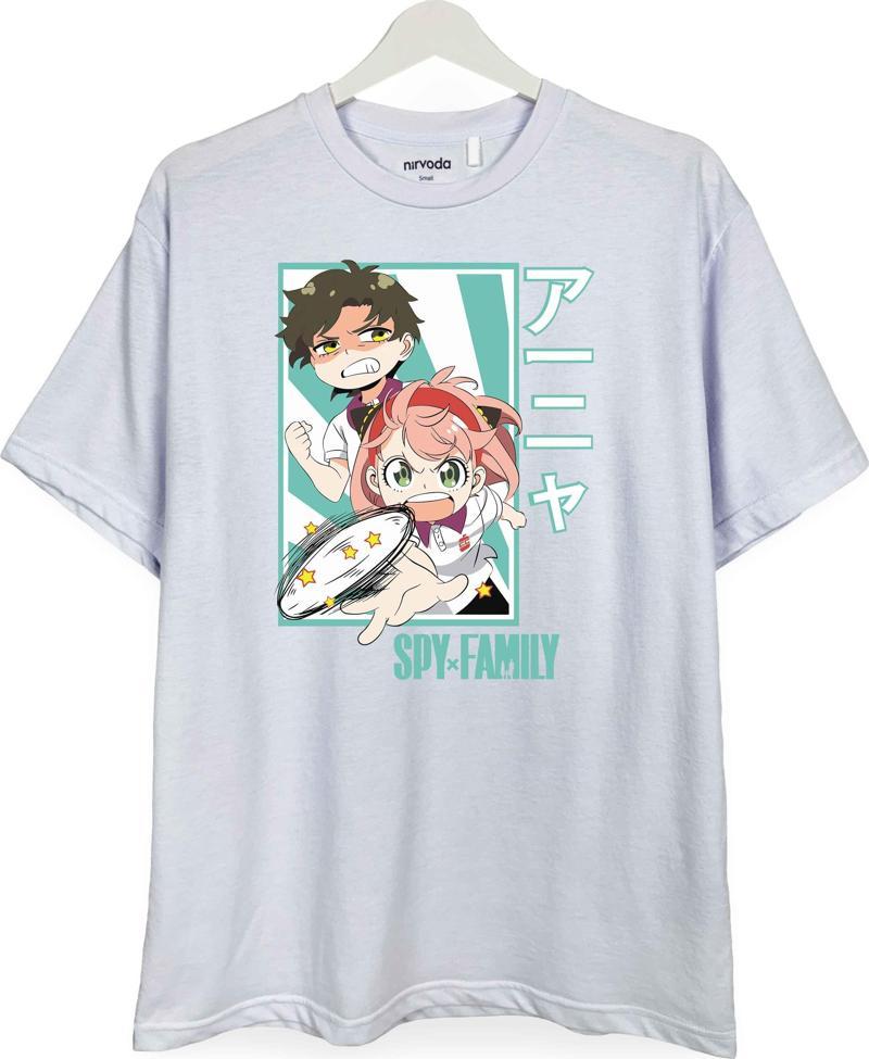 Anya Damian Spy x Family Baskılı Loose Fit Bisiklet Yaka Unisex Tişört Anime Manga