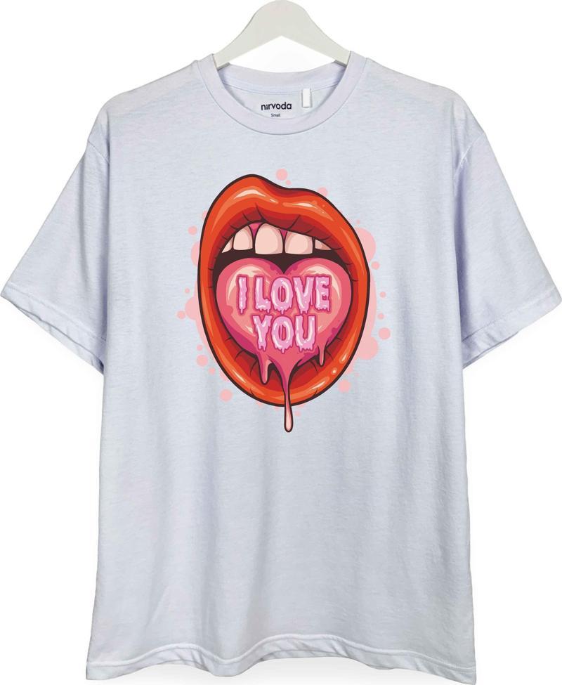 I Love You Baskılı Loose Fit Bisiklet Yaka Unisex Tişört