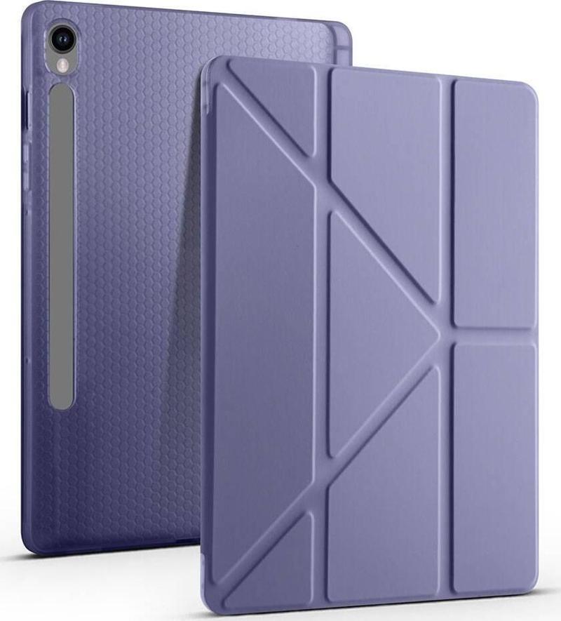 Samsung Galaxy Tab S10 Kılıf Yatay ve Dikey Standlı Uyku Modlu Kalemlikli Trifold Arkası Silikon Kılıf