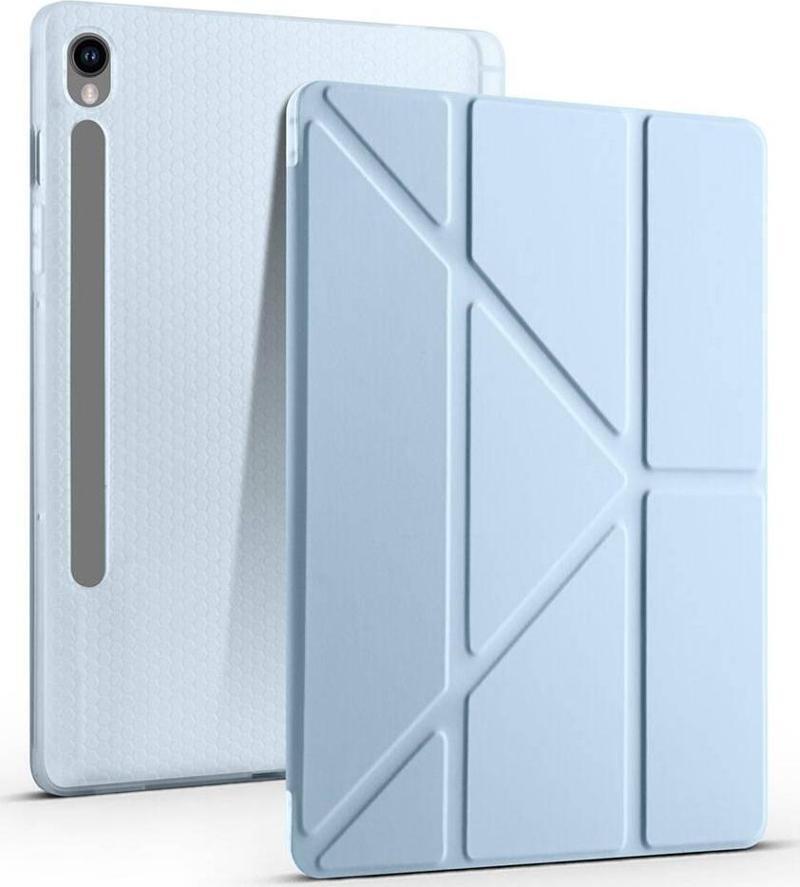 Samsung Galaxy Tab S10 Plus Kılıf Yatay ve Dikey Standlı Uyku Modlu Kalemlikli Trifold Arkası Silikon Kılıf 