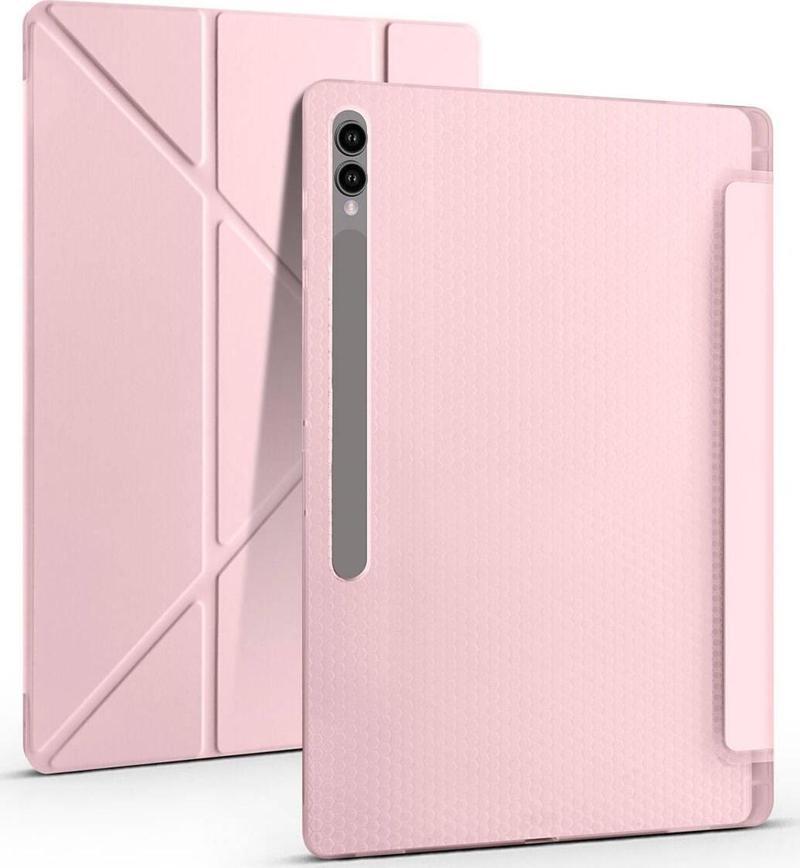 Samsung Galaxy Tab S10 Ultra Kılıf Yatay ve Dikey Standlı Uyku Modlu Kalemlikli Trifold Arkası Silikon Kılıf