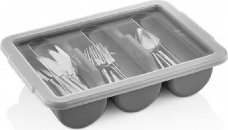 3 Kapaklı Bölmeli Kaşıklık, Gri ( Kapak Dahil 2li Set )