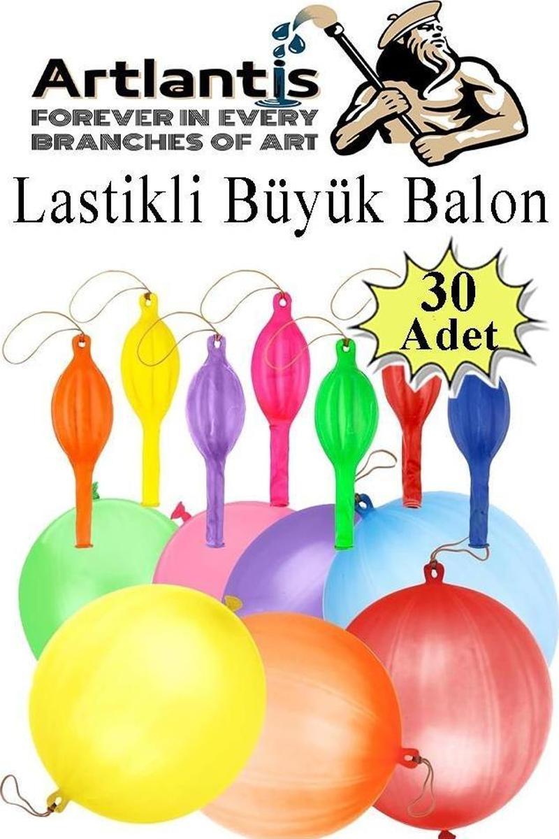 Lastikli Balon Zıpzıp 30 Adet İpli Balon Lateks Büyük Balon Punch Panç Renkli Balon