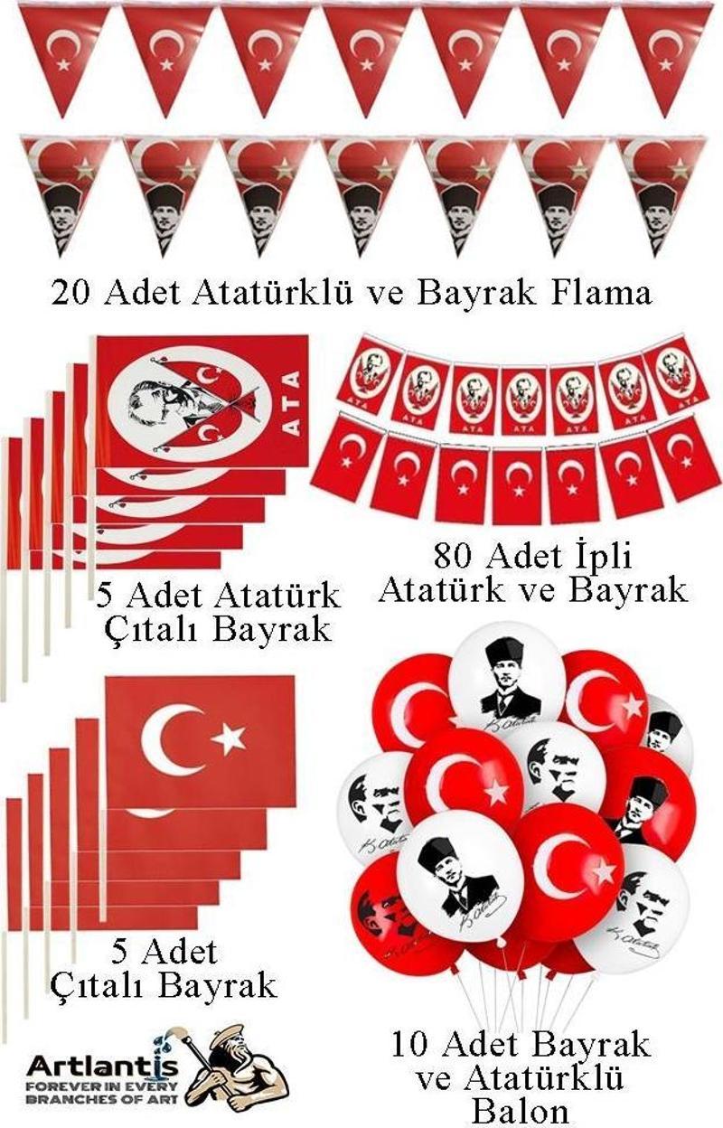Okul Sınıf Süsü 7 Çeşit 1 Paket Çıtalı Bayrak Bayraklı Balon Atatürklü Balon İpli Bayrak Flamalı Bayrak 29 Ekim 23 Nisan