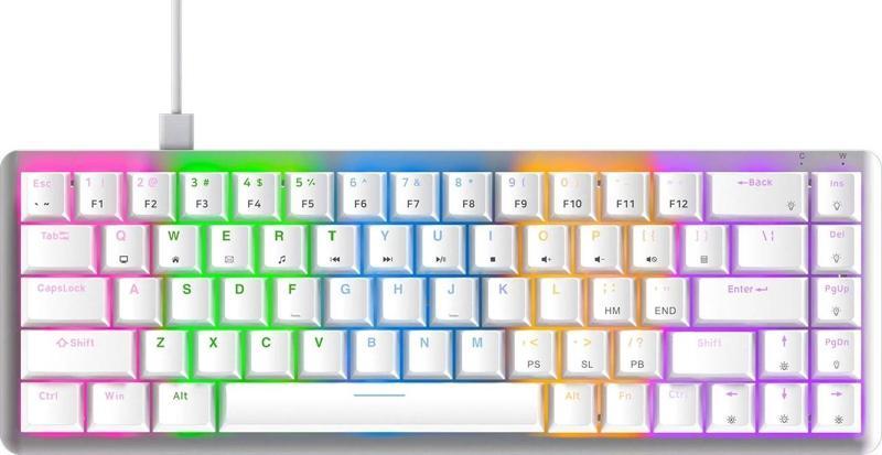 REBEL Beyaz Low Profile BLUE SWITCH  US Layout English Rainbow Mekanik Gaming Klavye