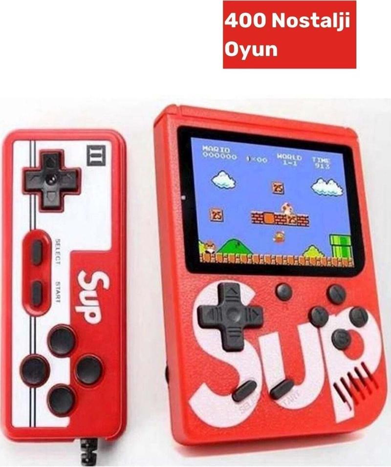 Premium Seri Çift Kol 400 Nostalji Oyunlu Mini Atari Gameboy gamebox Oyun Konsolu Kırmızı