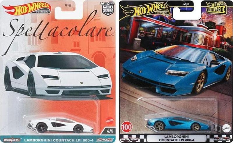 2 Araç Hot Wheels Premium Lamborghini Countach LPI 800-4 Set - Beyaz & Mavi (1/64)