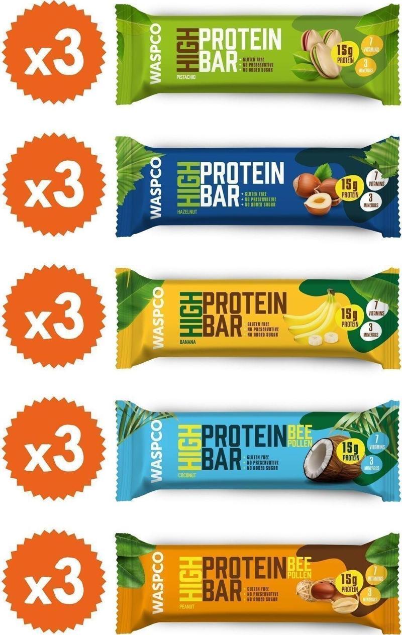 Yüksek Protein Bar 50G Karma Kutu 15 Adet (5 Çeşit)