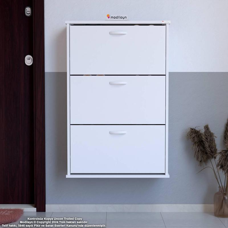 VARBİ Asma Kapı Önü 52 x 107 x 25,5 cm’ lik 3 Düşer Kapak 6 Göz Bölmeli Ayakkabılık