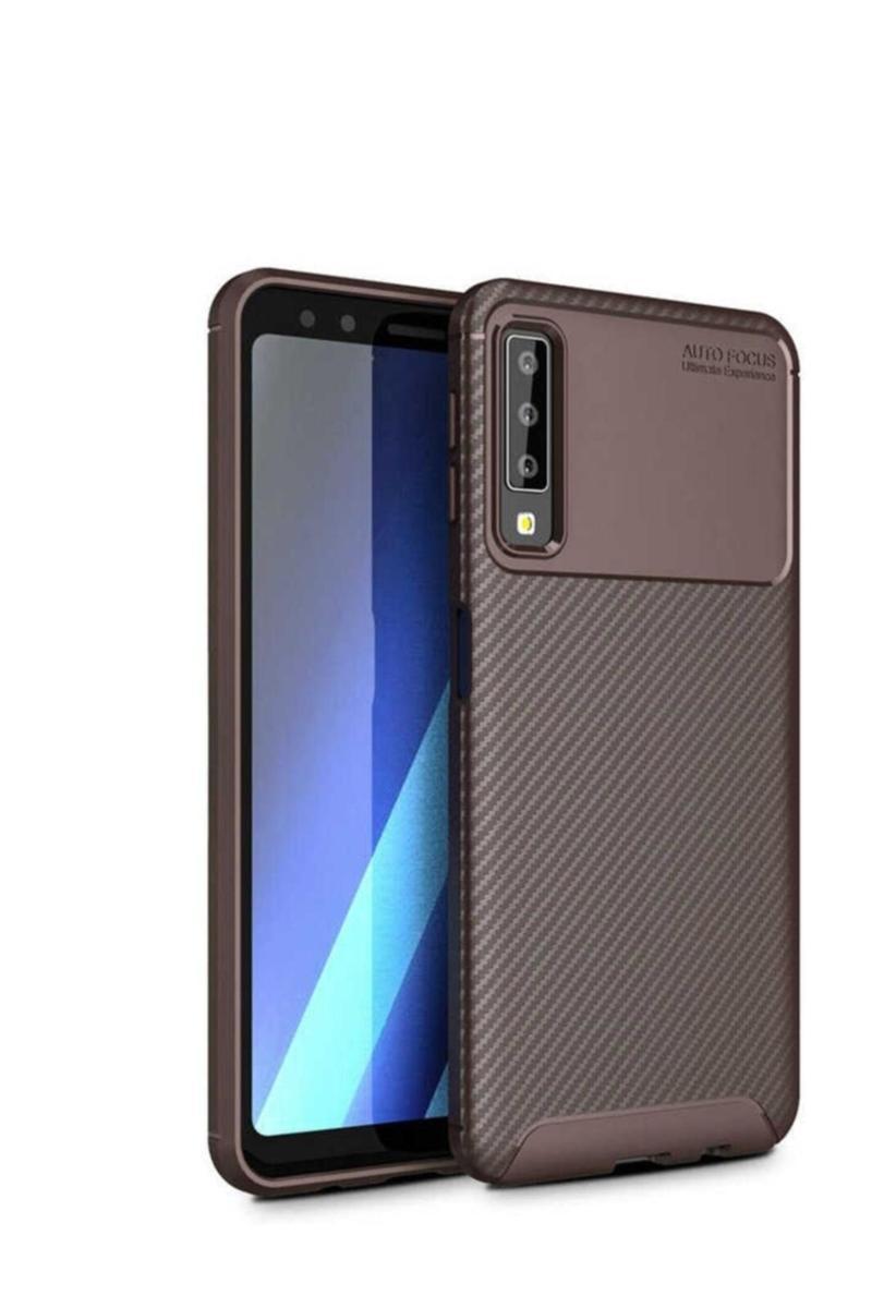 KZY İletişim Samsung Galaxy A70 Karbon Tasarımlı Kapak - Kahverengi