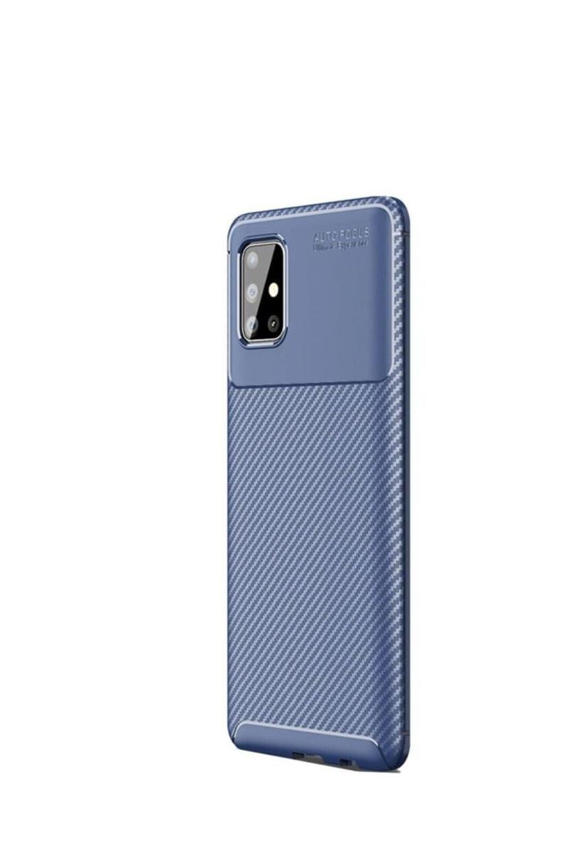 KZY İletişim Samsung Galaxy A71 Karbon Tasarımlı Kapak - Lacivert