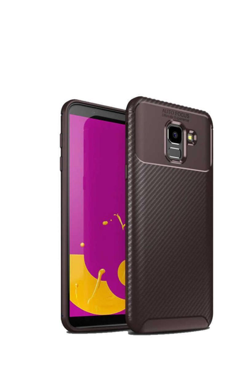 KZY İletişim Samsung Galaxy J6 Karbon Tasarımlı Kapak - Kahverengi