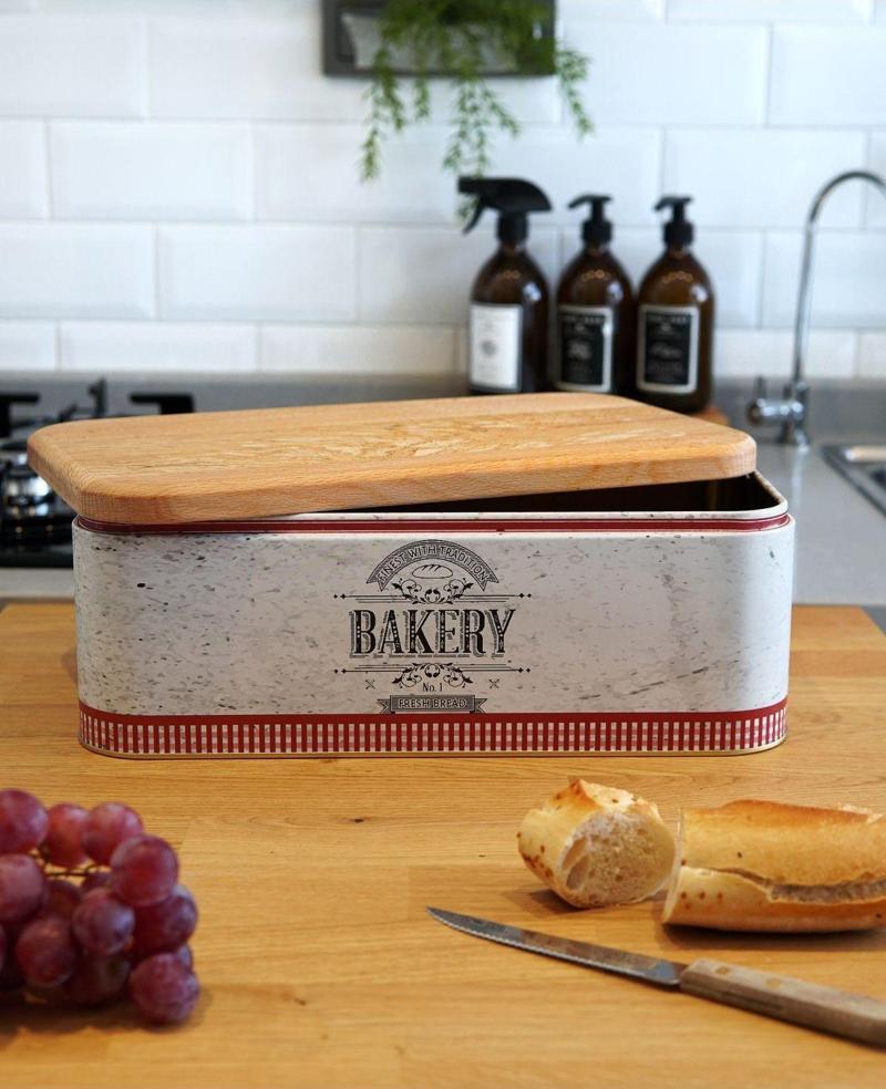 Er215-4O Country Bakery Desenli Ahşap Kapaklı Ekmeklik 9 Lt