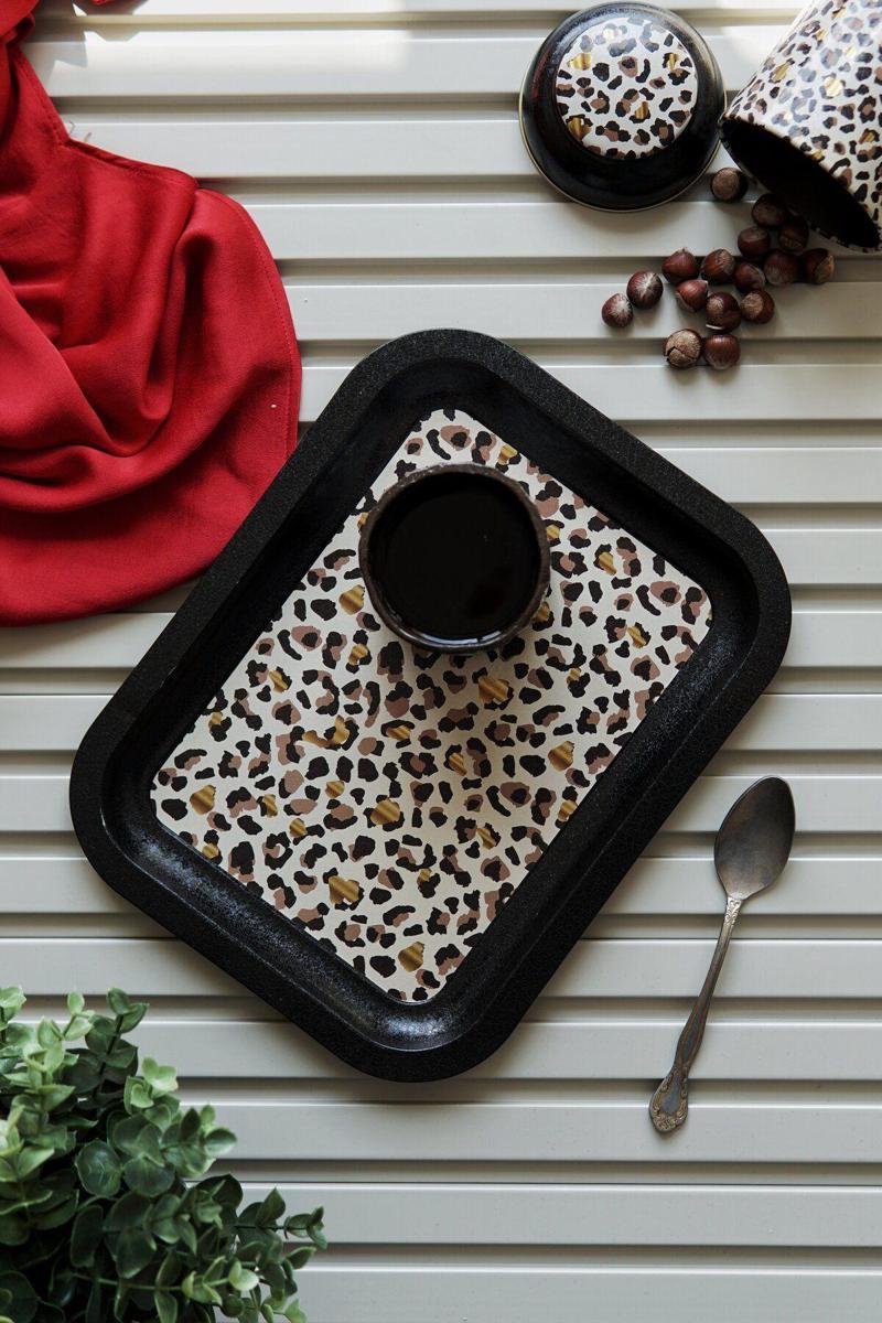 Leo Desenli Metal Tepsi - Çay Kahve Tepsisi - Sunum Tepsisi 23 Cm X 31 Cm Ee161-V4