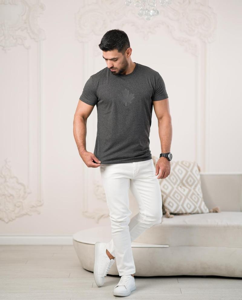 Bisiklet Yaka Önü Baskılı Pamuklu Basic Regular Fit T-shirt