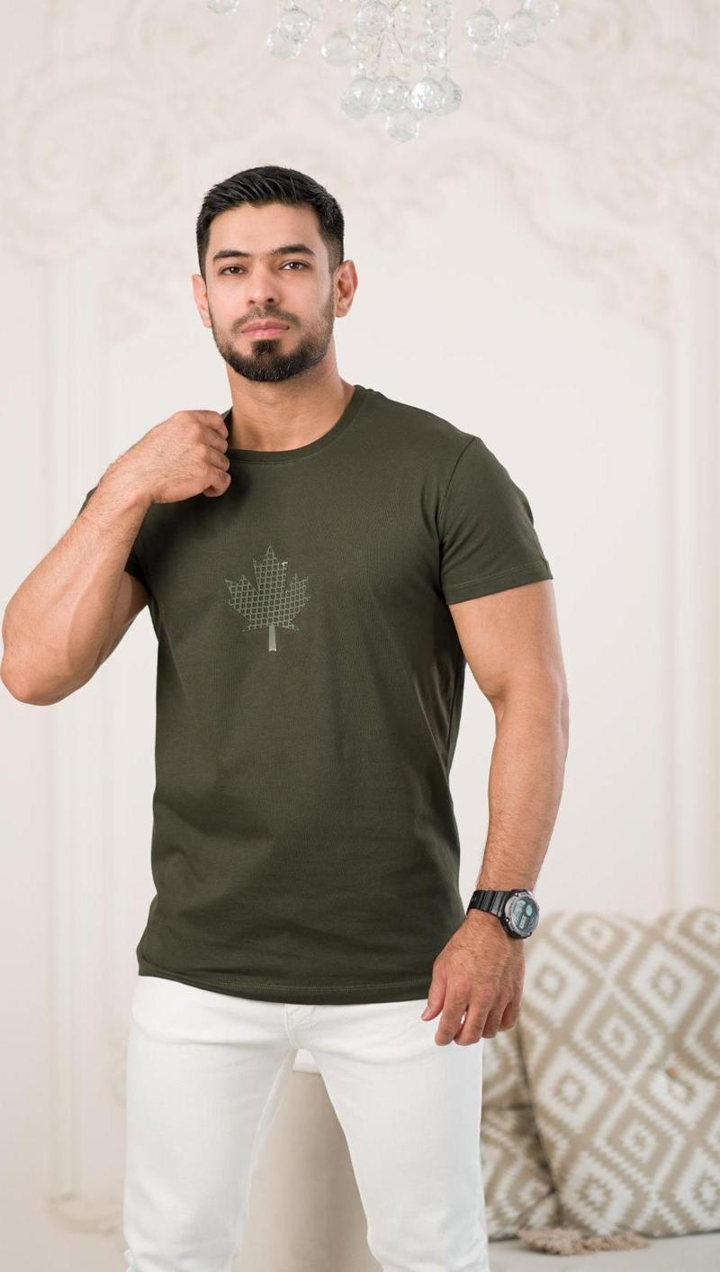 Bisiklet Yaka Önü Baskılı Pamuklu Basic Regular Fit T-shirt