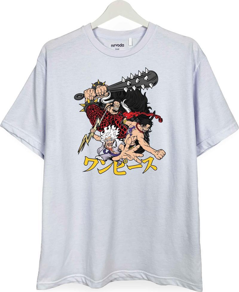 Luffy Ace Kaido One Piece Baskılı Loose Fit Bisiklet Yaka Unisex Tişört Anime Manga