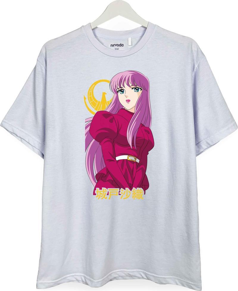 Saori Kido Athena Saint Seiya Baskılı Loose Fit Bisiklet Yaka Unisex Tişört Anime Manga