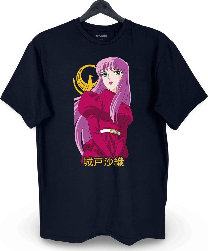 Saori Kido Athena Saint Seiya Baskılı Loose Fit Bisiklet Yaka Unisex Tişört Anime Manga