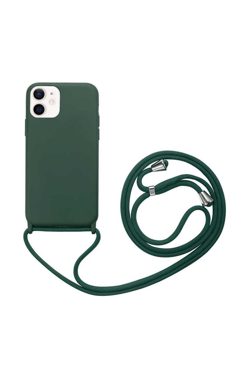 KZY İletişim KZY İletişim Apple iPhone 12 Kapak İpli Askılı İçi Süet Lansman Kılıf - Yeşil
