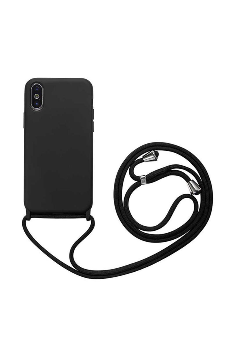 KZY İletişim KZY İletişim Apple iPhone X Kapak İpli Askılı İçi Süet Lansman Kılıf - Siyah