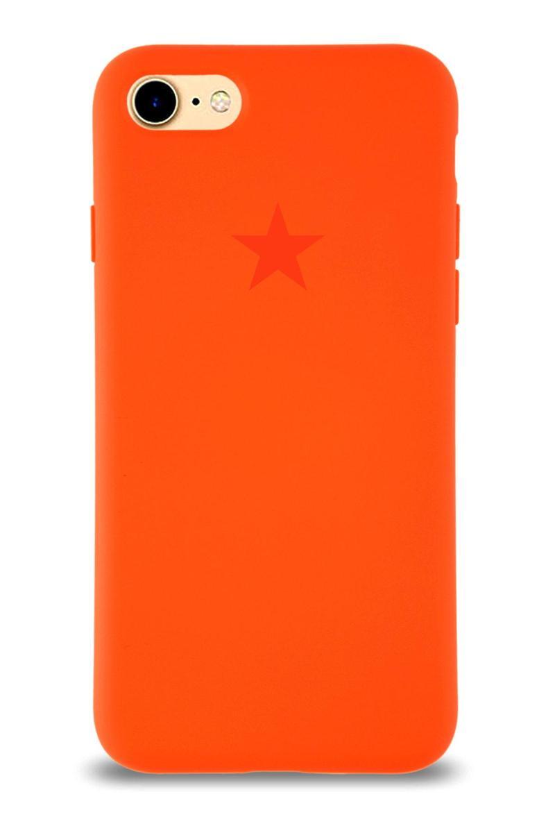Kılıfmania Apple iPhone SE 2020 Kapak Yıldız Logolu İçi Kadife Lansman Silikon Kılıf - Turuncu