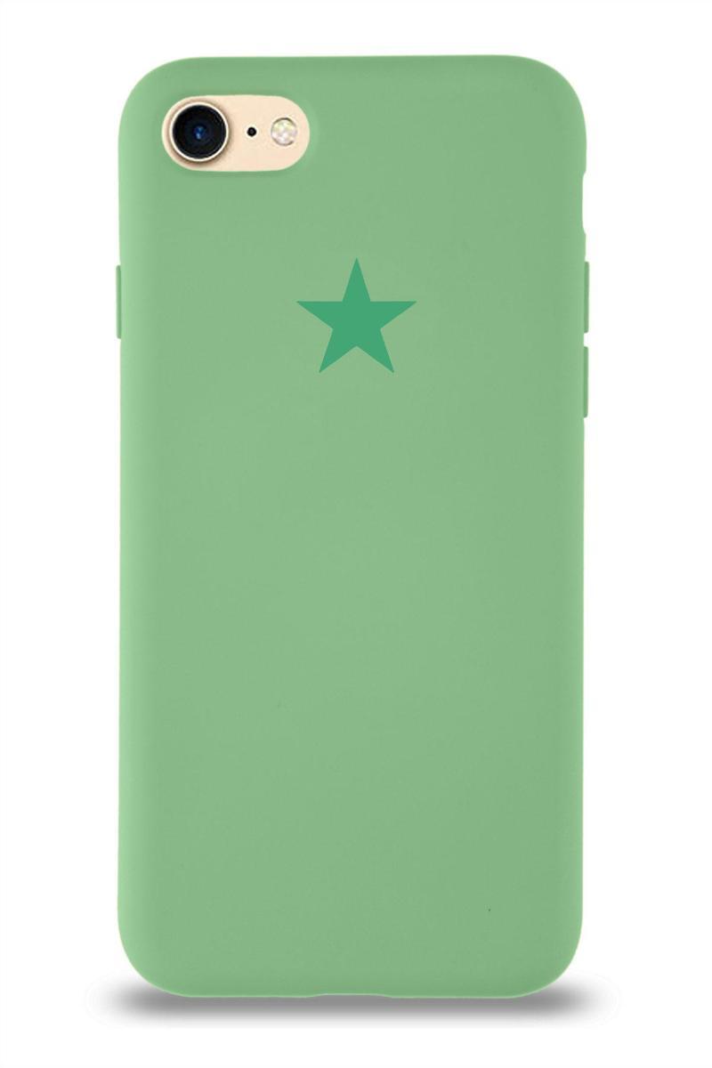 Kılıfmania Apple iPhone SE 2020 Kapak Yıldız Logolu İçi Kadife Lansman Silikon Kılıf - Yeşil
