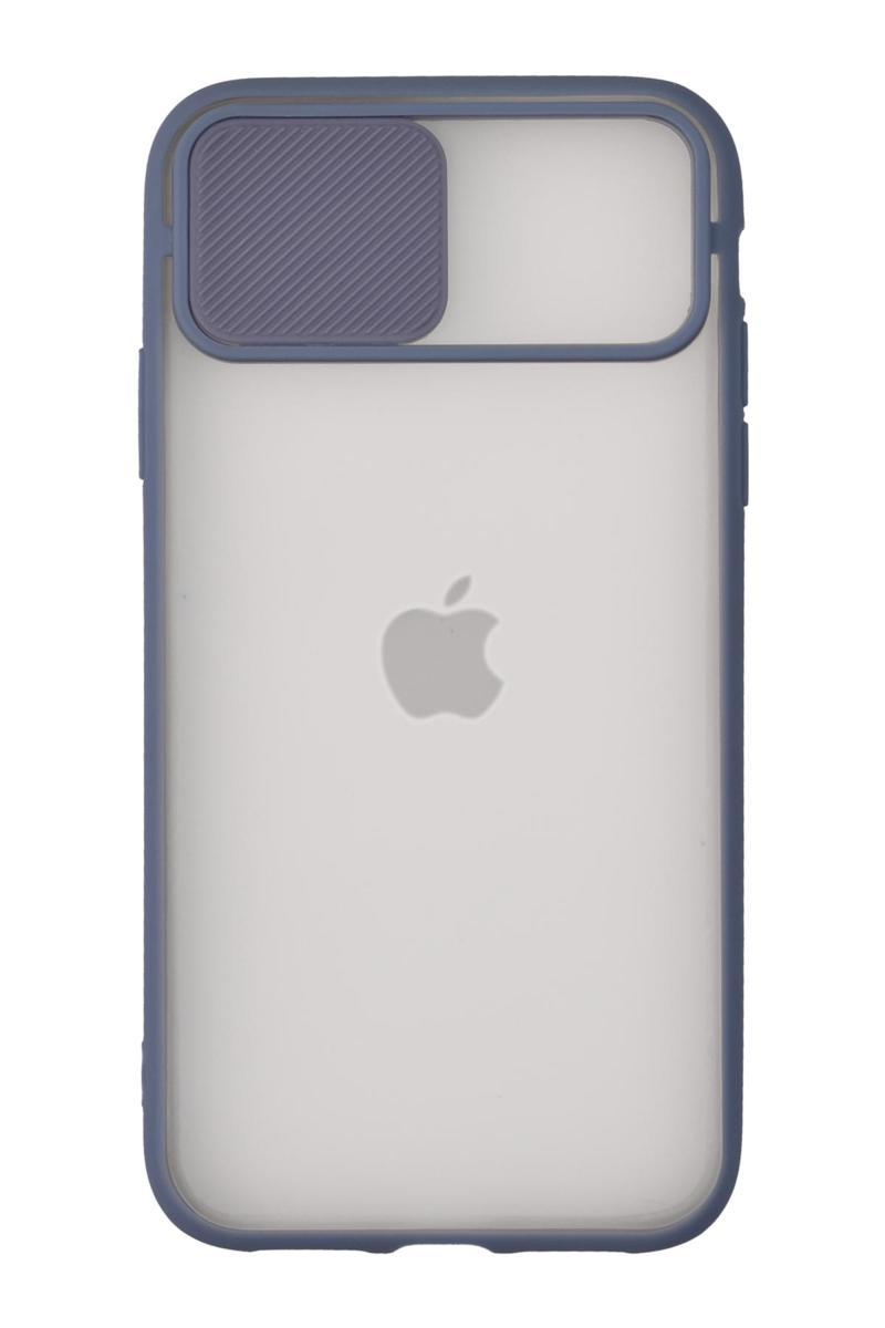 KZY İletişim Apple iPhone Xs Kapak Lensi Açılır Kapanır Kamera Korumalı Silikon Kılıf - Mavi