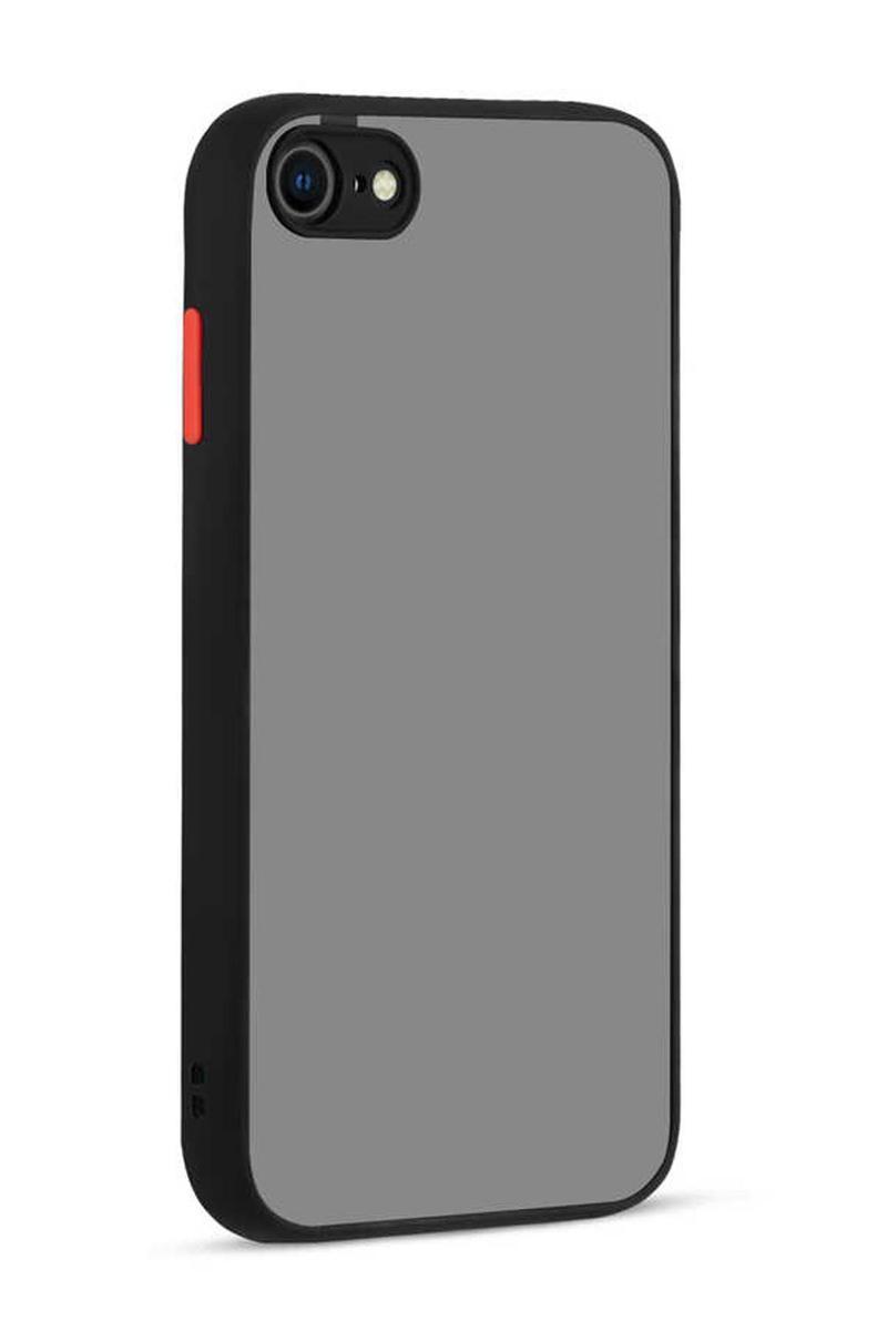 KZY İletişim Apple iPhone SE 2020 Kılıf Kamera Korumalı Tuşları Renkli Mat Arka Kapak - Siyah