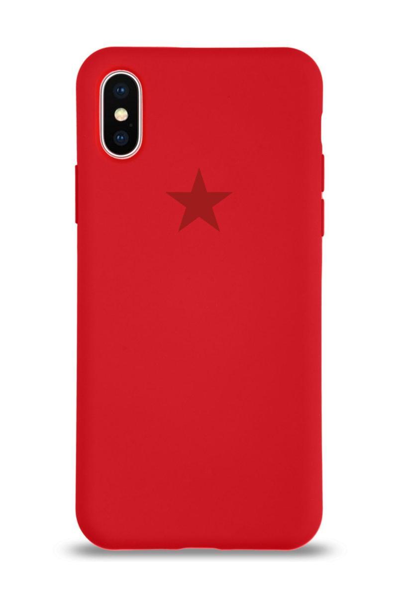 Kılıfmania Apple iPhone XS Kapak Yıldız Logolu İçi Kadife Lansman Silikon Kılıf - Kırmızı