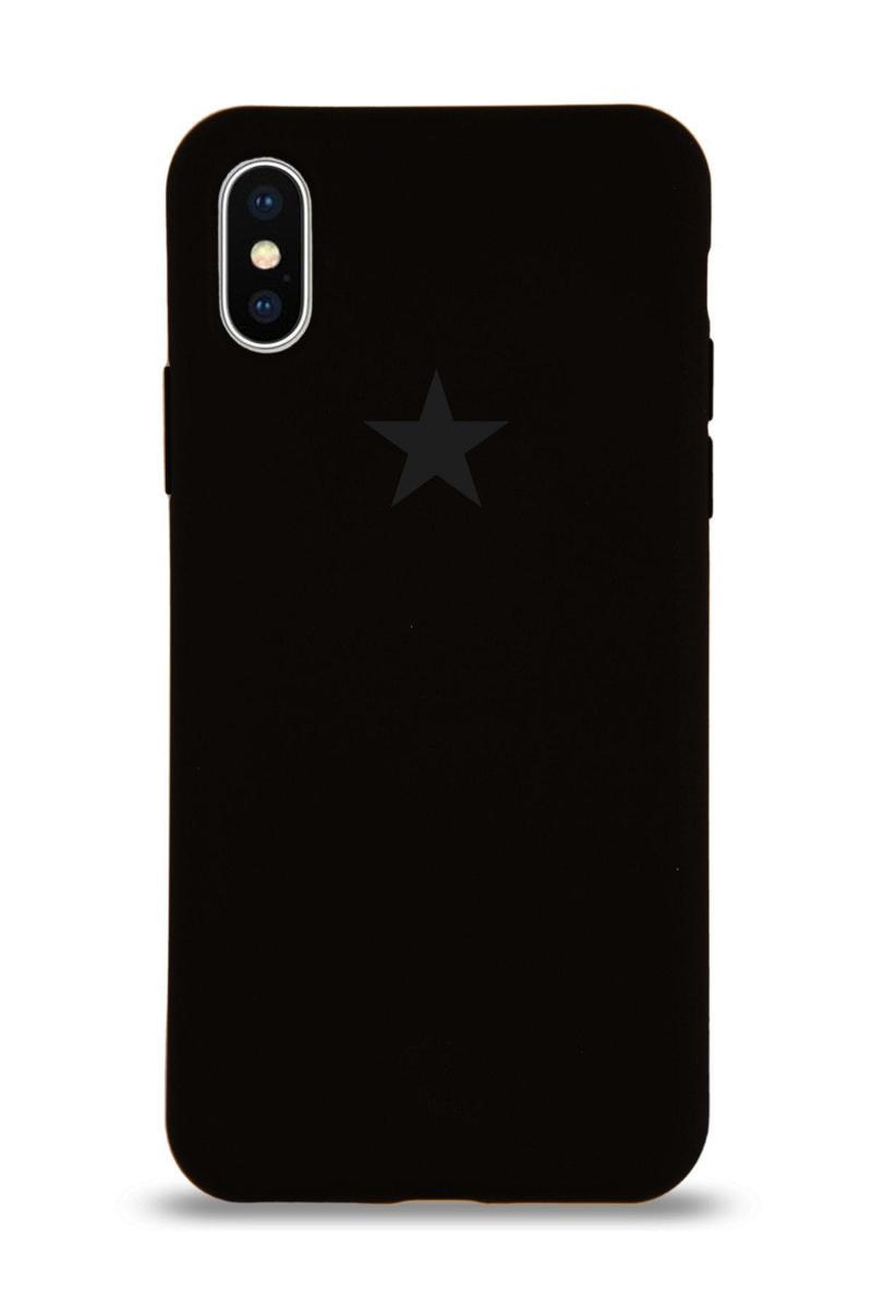 KZY İletişim Apple iPhone XS Kapak Yıldız Logolu İçi Kadife Lansman Silikon Kılıf - Siyah