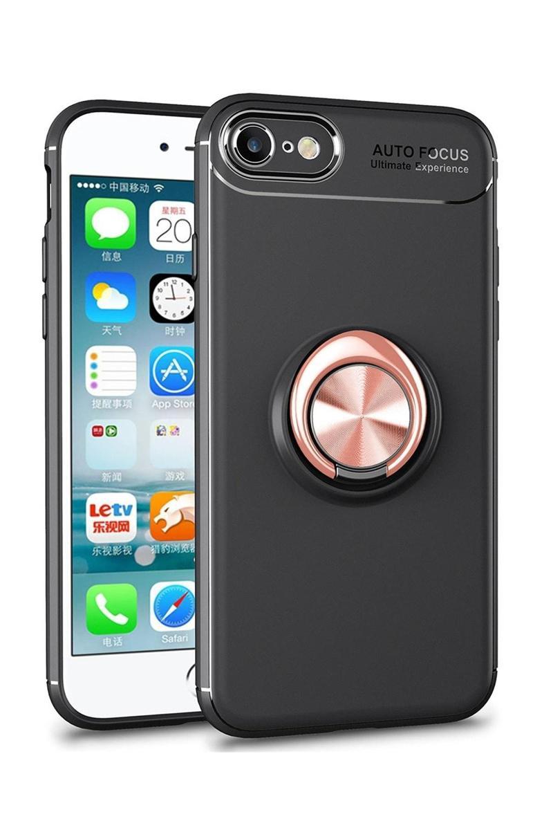 KZY İletişim Apple iPhone SE 2020 Kılıf Renkli Yüzüklü Manyetik Silikon Kapak Siyah - Rose gold