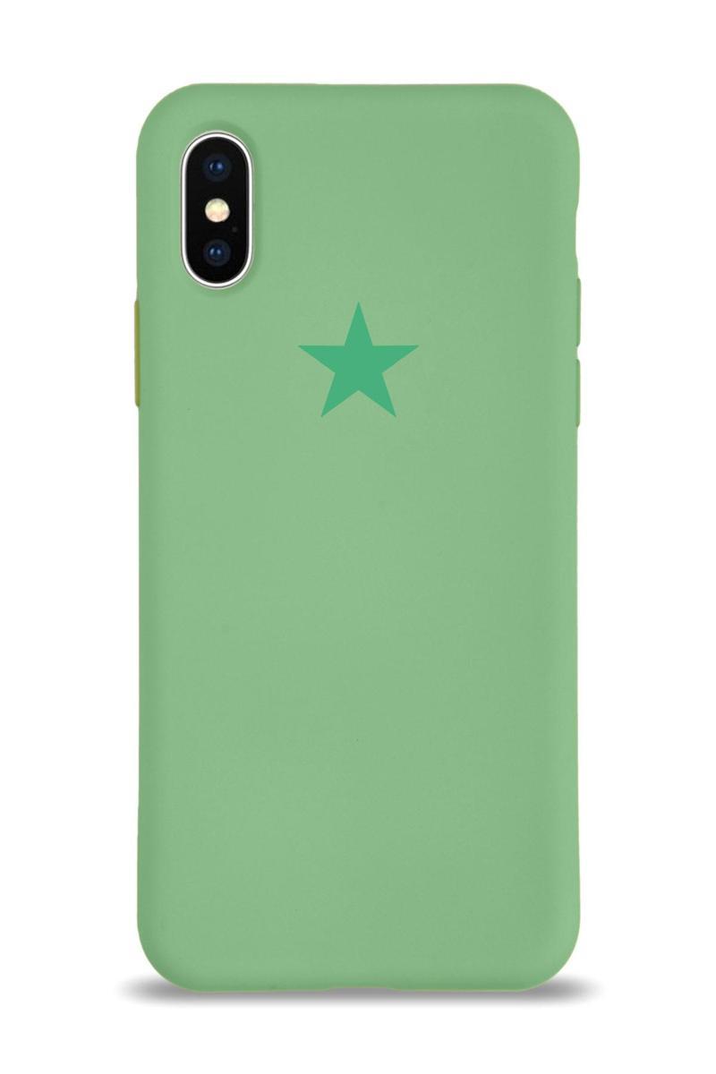 KZY İletişim Apple iPhone XS Kapak Yıldız Logolu İçi Kadife Lansman Silikon Kılıf - Yeşil