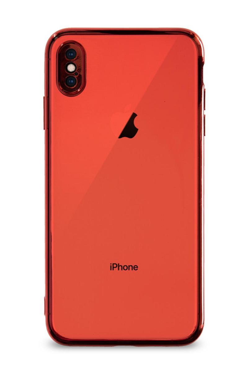 KZY İletişim Apple iPhone Xs Max Kılıf Renkli Şeffaf Kamera Korumalı Exclusive Silikon Kapak - Kırmızı