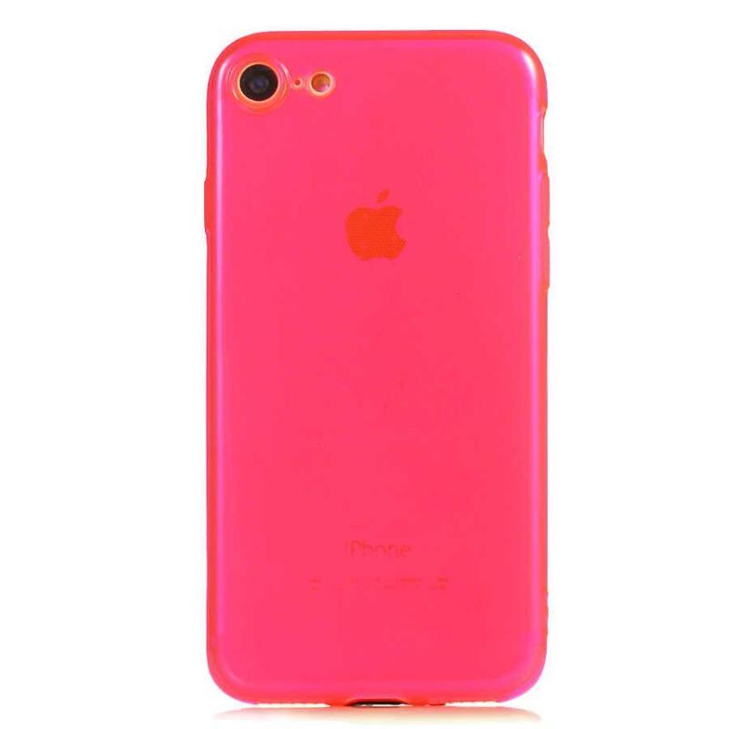 KZY İletişim Apple iPhone 8 Kapak Kamera Korumalı Neon Renkli Silikon Kılıf - Neon Pembe