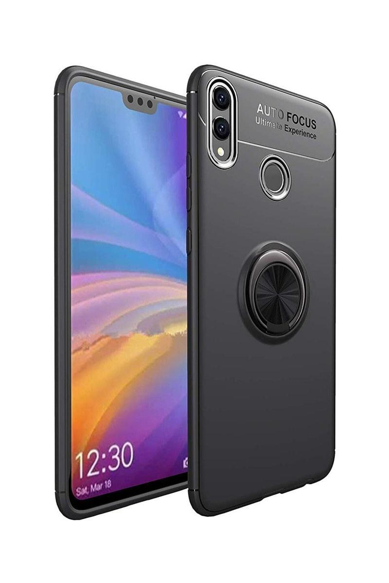 KZY İletişim Huawei Honor 8C Kılıf Renkli Yüzüklü Manyetik Silikon Kapak Siyah - Siyah