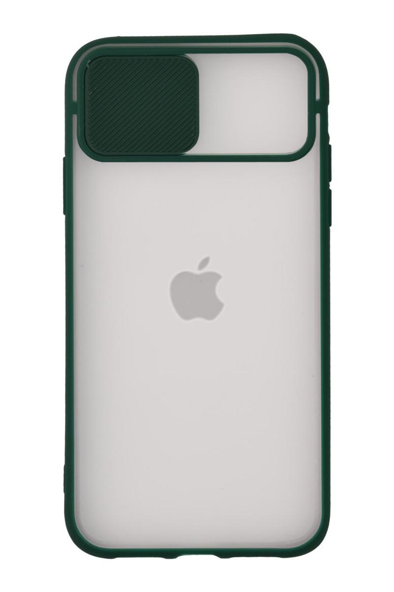 KZY İletişim Apple iPhone X Kapak Lensi Açılır Kapanır Kamera Korumalı Silikon Kılıf - Yeşil