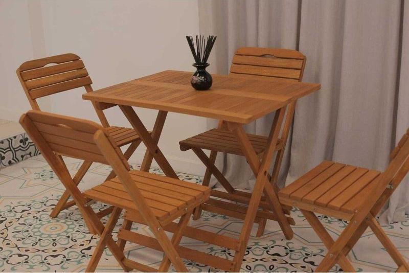 Ahşap Balkon/ Bahçe 5'Li Katlanabilir Set 60X80Cm (4 Sandalye 1 Masa)