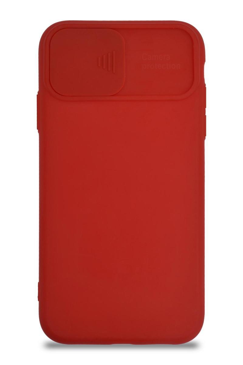 Kılıfmania Apple iPhone XR Kapak Kamera Korumalı Sürgülü Renkli Silikon Kılıf - Kırmızı