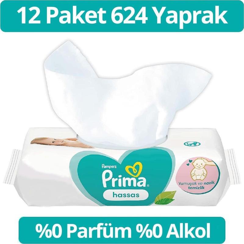Islak Havlu Hassas Ciltler  İçin Kokusuz 12'li 624 Yaprak