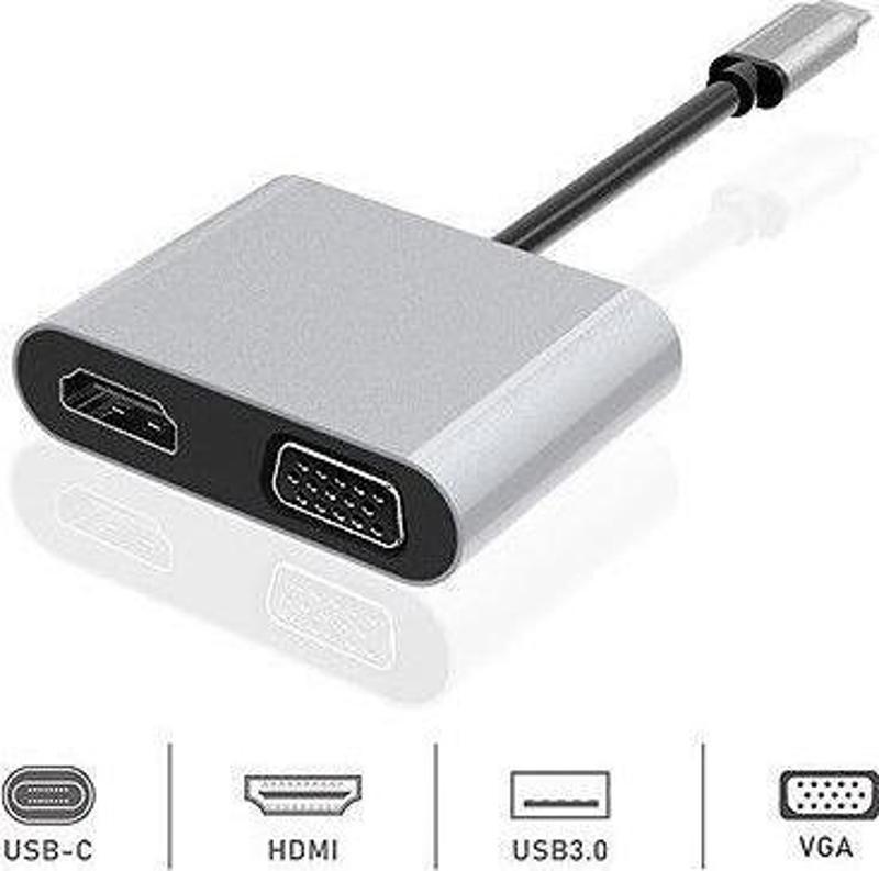 Dhu0004 Premium 4 in 1 USB-Typ-c HDMI VGA Hub for iPad Pro, Macbook, PC, Laptop