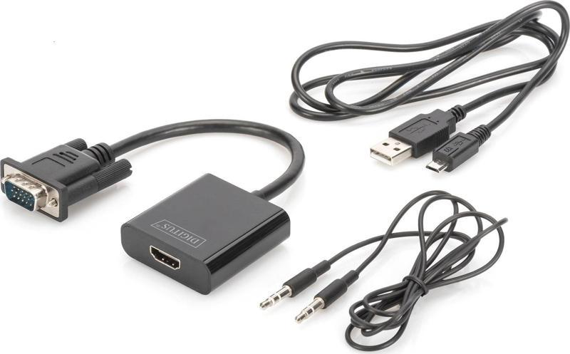 DA-70473 VGA  -  HDMI Çevirici + Ses (3.5mm), Full HD (1080p), Kablolu, 15 cm, Siyah Renk