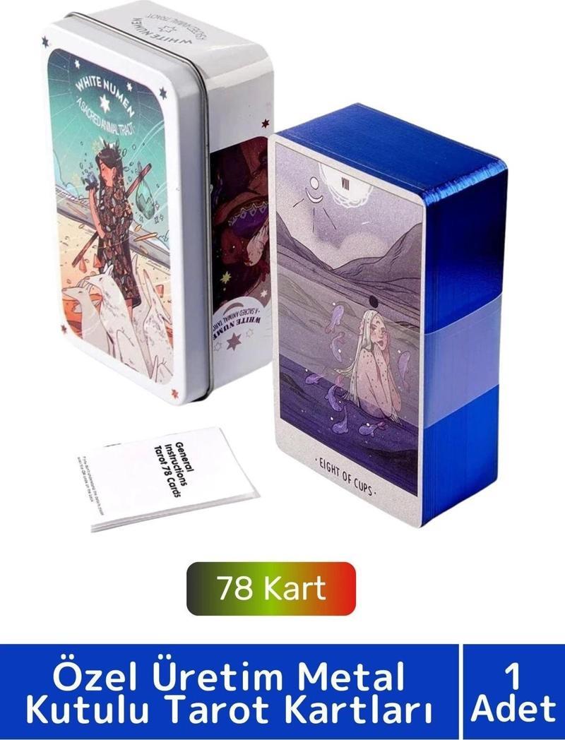 Özel Üretim Metal Kutulu Beyaz Numen Tarot PDF Kılavuzlu Kitap Divination Kader 78 Adet Tarot Kartı