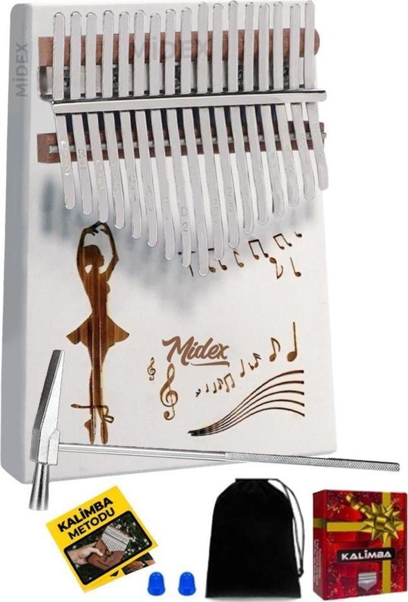 KLX-540 Beyaz Renk Gerçek Ağaç Kalimba 17 Tuşlu Full Set