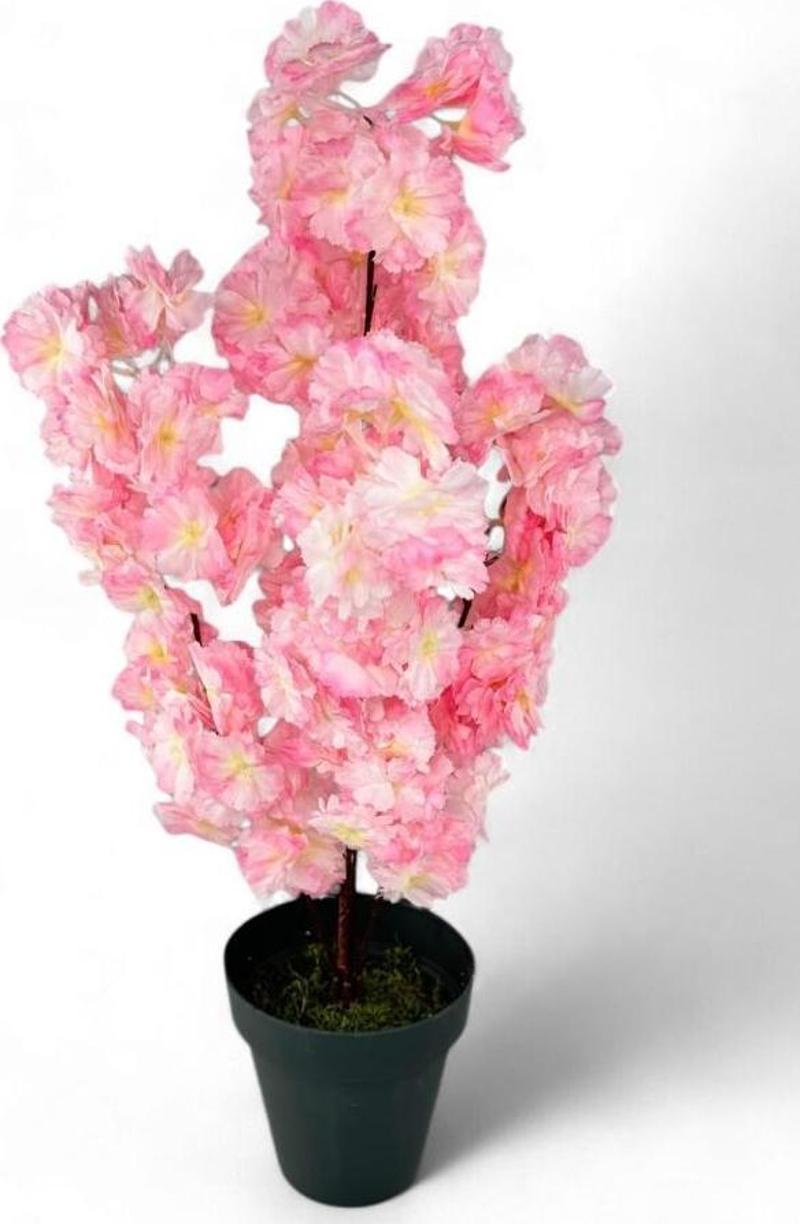 Yapay Ağaç Bahardalı Ağacı Pembe Japon Kiraz Çiçeği Sakura Çiçeği 70 cm Siyah Plastik Saksılı