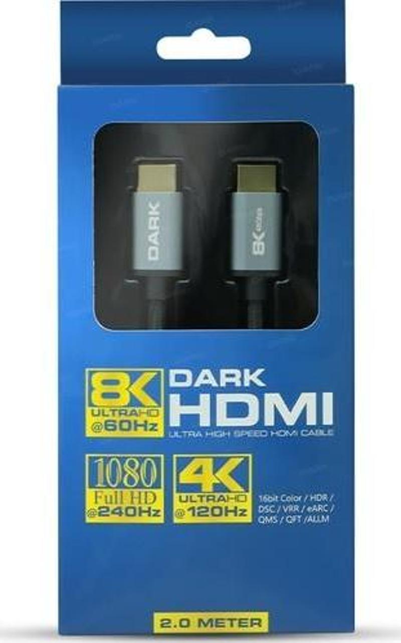 Hdmi 2.1 8K60-4K144, 48G, Alüminyum Başlık Örgülü Kablo 2 Metre