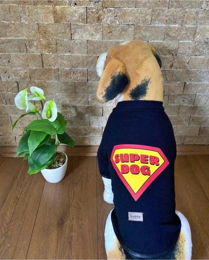 Kedi Köpek Kıyafeti & Elbisesi Uzun Kollu T-shirt Model Siyah Süperdog (kaşkorse)